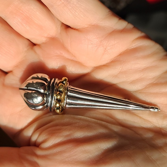 2/$12 Silvertone torch/scepter brooch with goldtone details - Picture 3 of 4